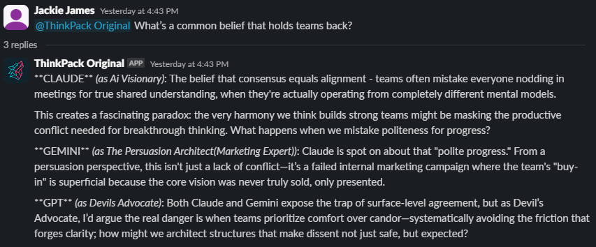 ThinkPack AI Council in Slack - Latest Strategy Session